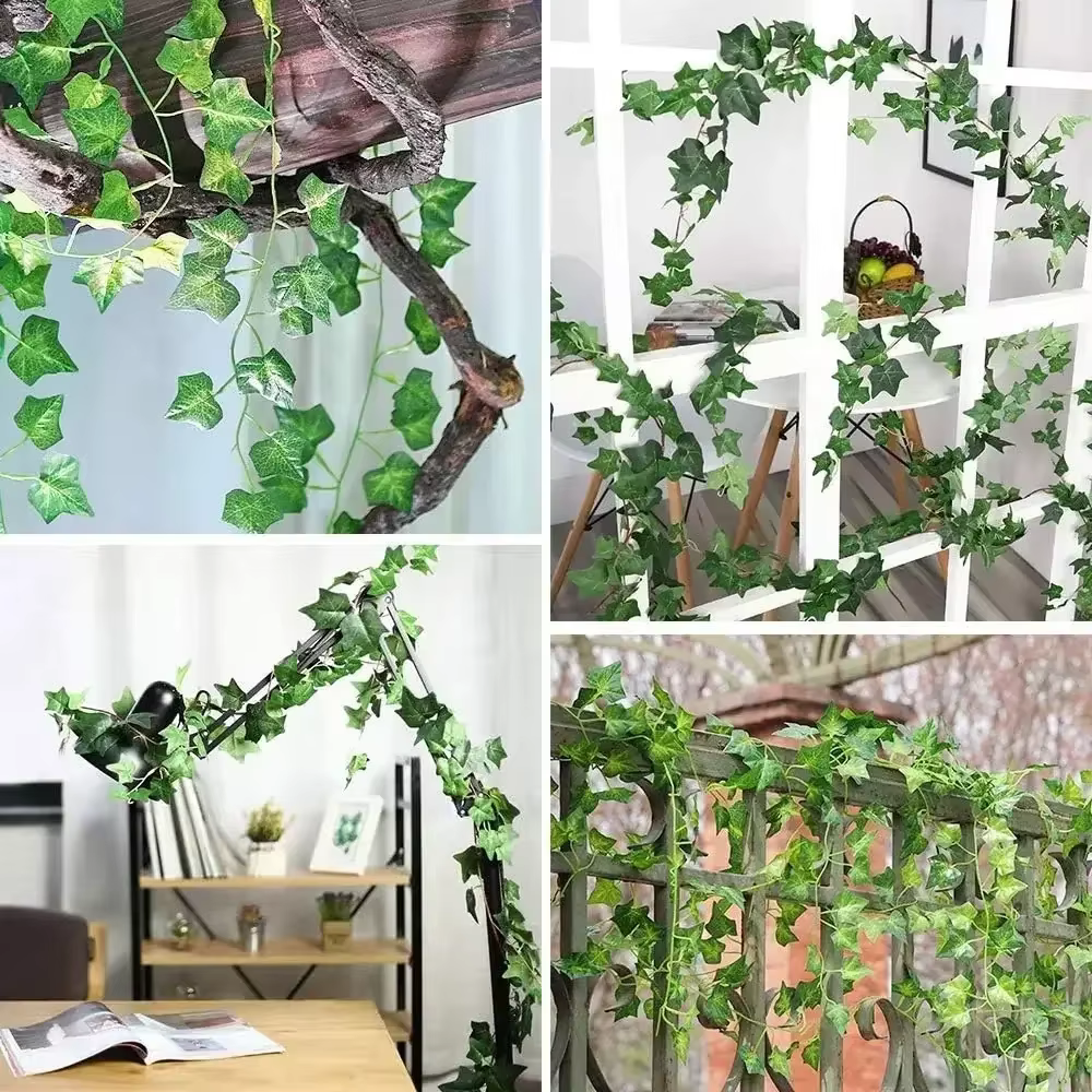 Guirlande de feuilles de lierre vert artificielles 12/2M