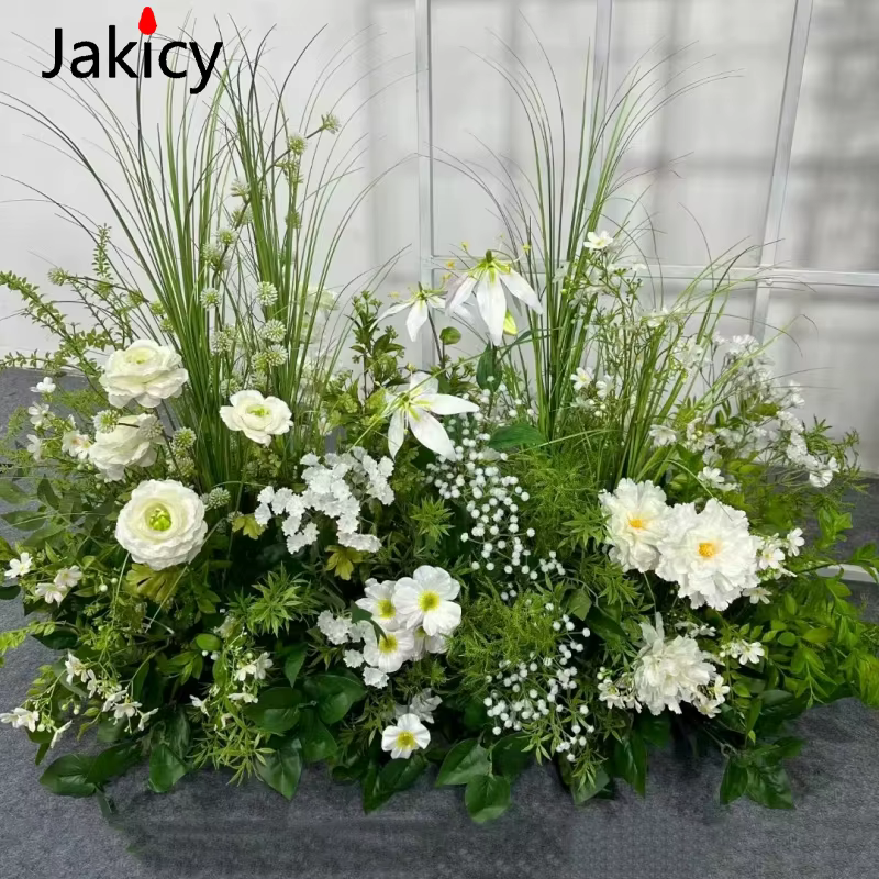 Plantes vertes feuille artificielle mariage soie fleur terre rangée
