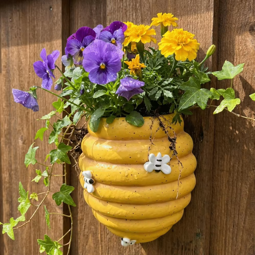 Pot de fleurs mural rustique en résine, motif abeille unique, nid d'abeille, style dessin animé, pour bureau