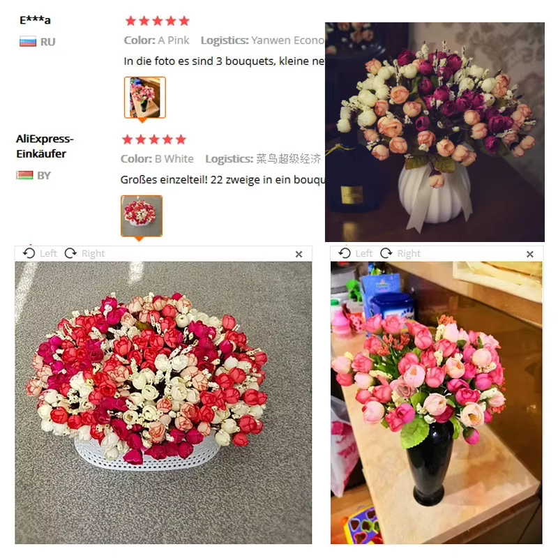 Automne 15 têtes/Bouquet petit bourgeon Roses Bract soie fleur artificielle bricolage mariage maison décor de noël cadeaux floraux accessoires Photo