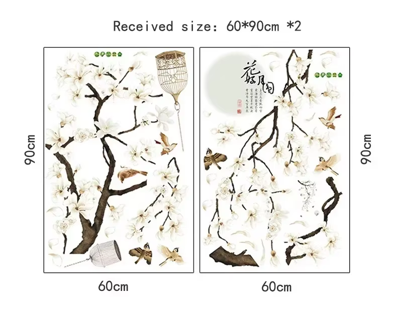 Nouveaux autocollants muraux d'arbre oiseaux fleur décor à la maison fonds d'écran pour salon chambre bricolage vinyle chambres décoration