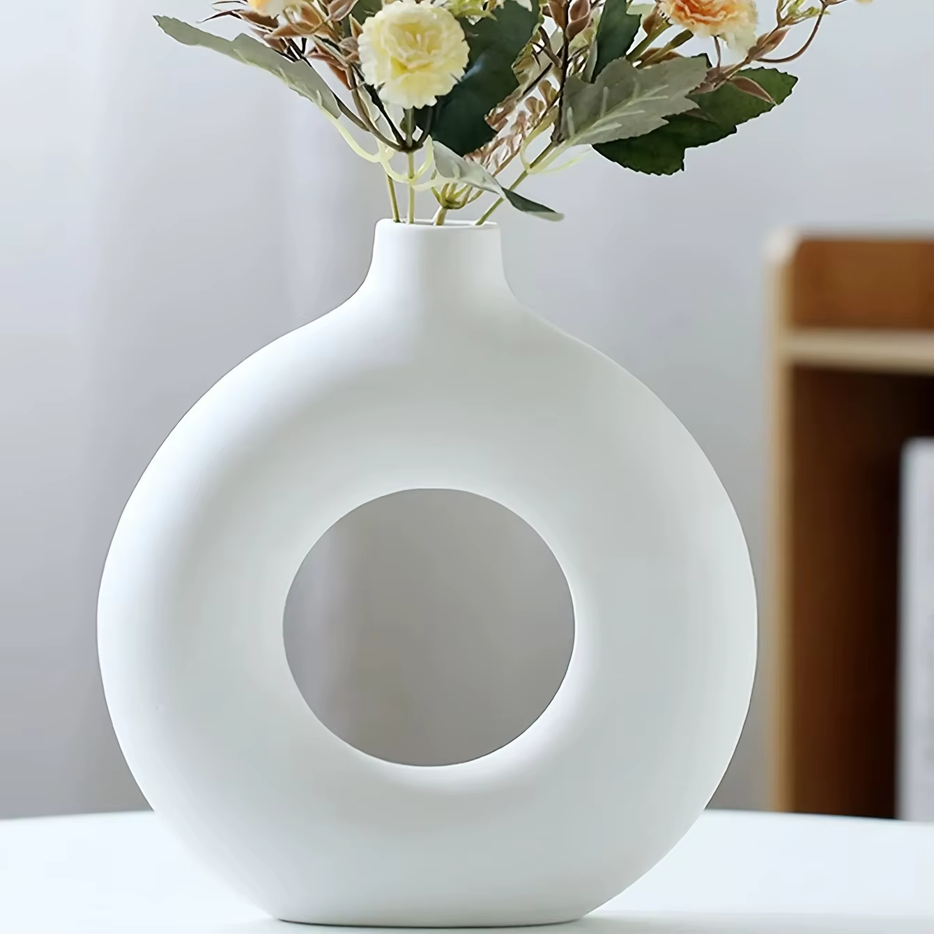 1pc, Vases de Vase en céramique blanc/Beige pour la décoration