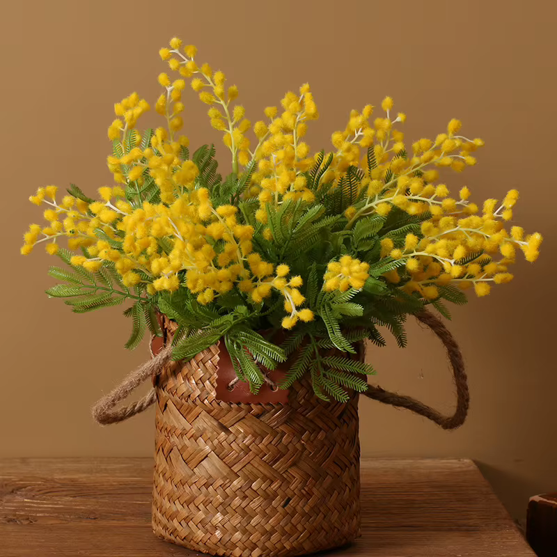 Fausses fleurs artificielles d'acacia jaune Mimosa Spray cerise branche de fruits mariage maison Table décoration fausse fleur