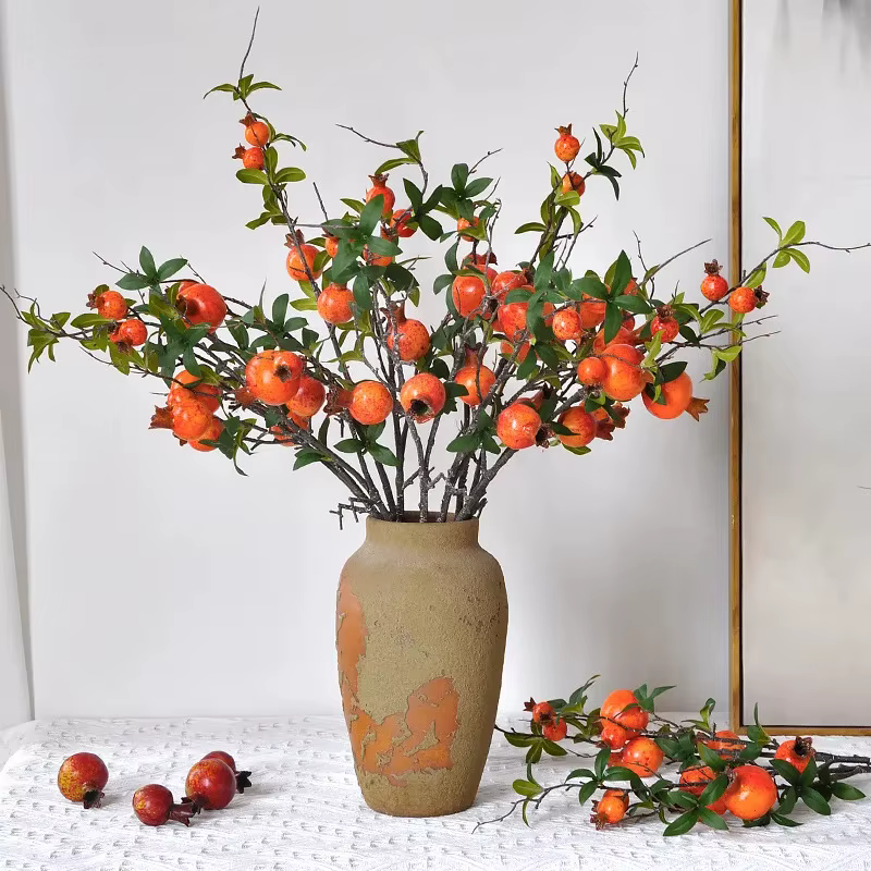 Nouvelle grenade artificielle longue branche 6 Fruits artificiels fleurs pour la maison fête de mariage Tabel décoration décor de noël