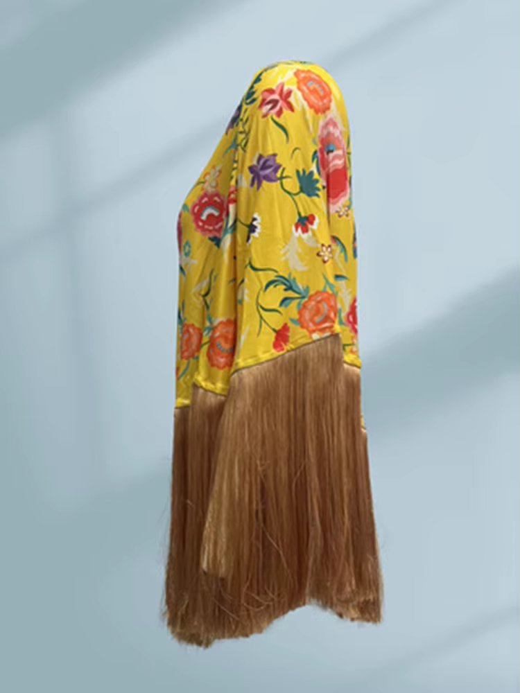 Femmes Vintage hauts à fleurs 2025 printemps automne élégant Pull surdimensionné irrégulier gland ourlet Cape Cape Pull Femme bohème