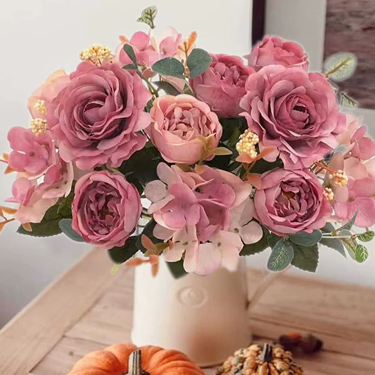 Bouquet de fleurs artificielles en soie : roses