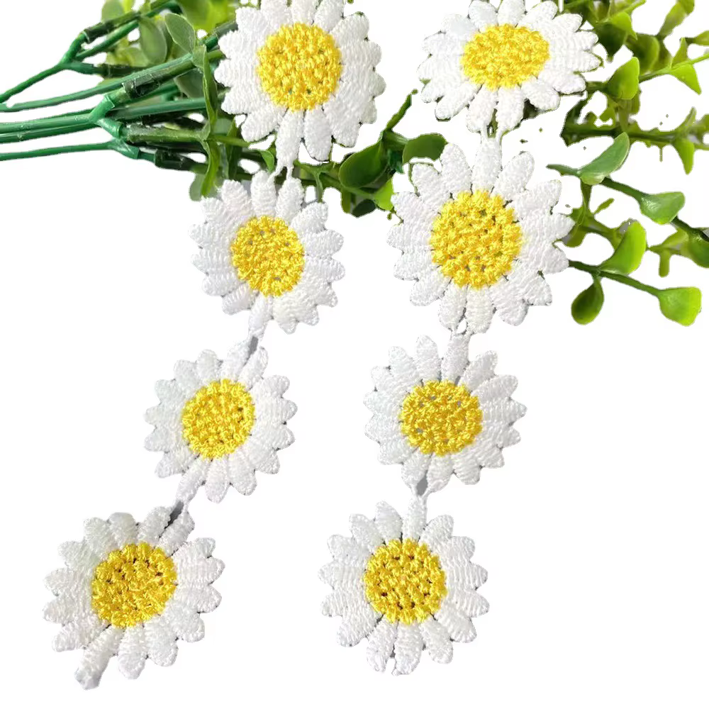 3/5 Yards de dentelle brodée jaune motif tournesol et marguerite