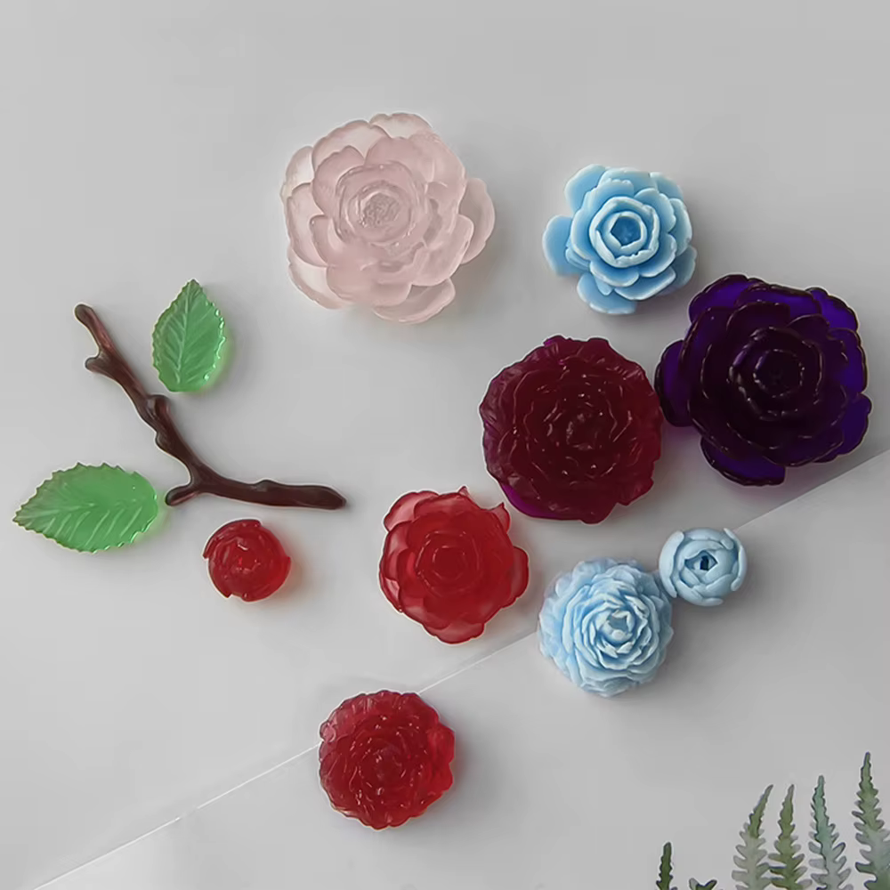 Moule en résine pour mini-fleurs en forme de rose avec feuilles