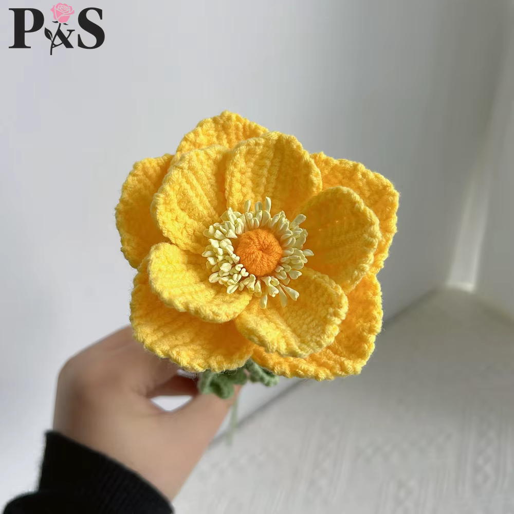 Anémone Crochet fleur fait à la main rose violet bleu tricoté