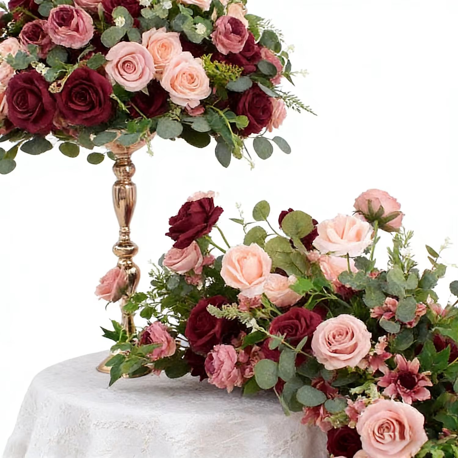 Uflower rouge Rose vert feuille fleurs artificielles rangée Arrangement Table de mariage Center fleur boule événement fête toile de fond décor accessoires