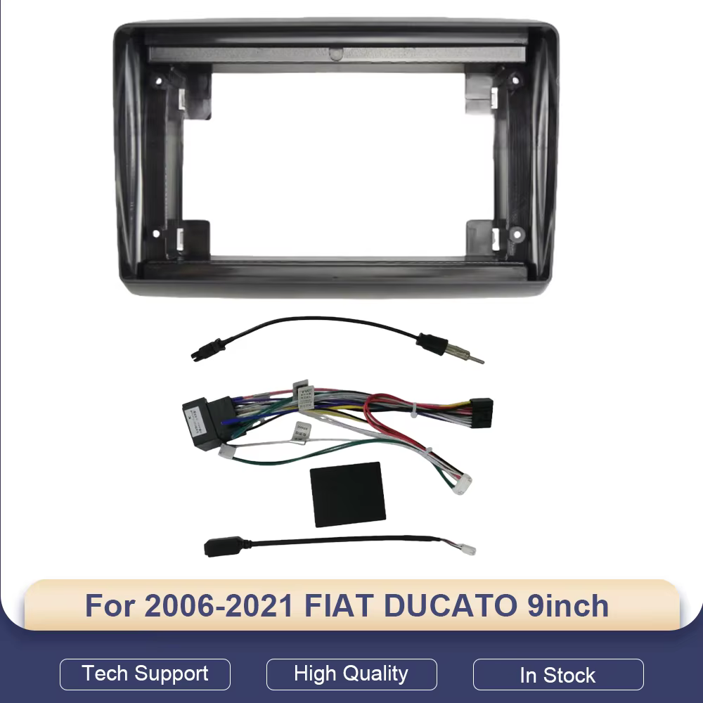 Pour Fiat Ducato 2006-2021, cadre d'autoradio Android 9 pouces 2 DIN, panneau de tableau de bord, faisceau de câblage, adaptateur, lecteur multimédia, décodeur Canbus
