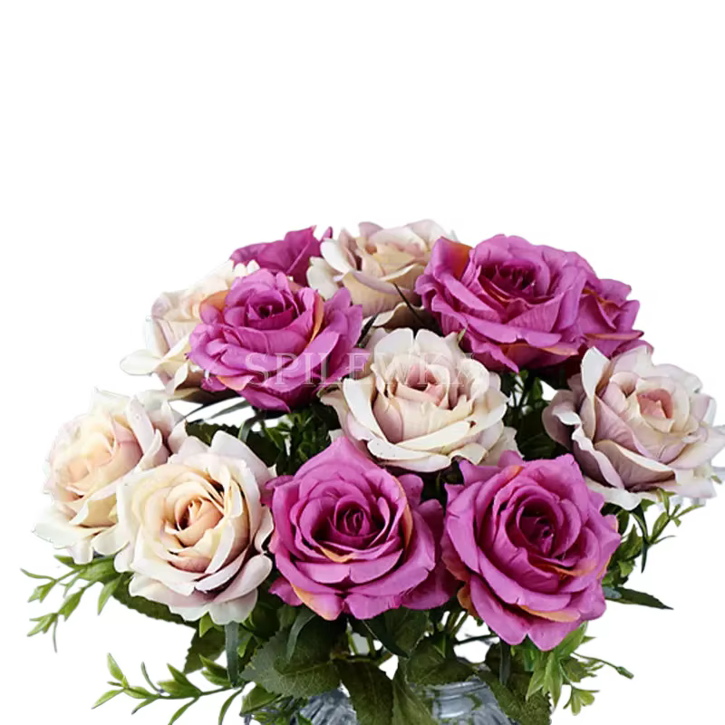 Fleurs artificielles de roses orange en soie de haute qualité pour la décoration de mariage