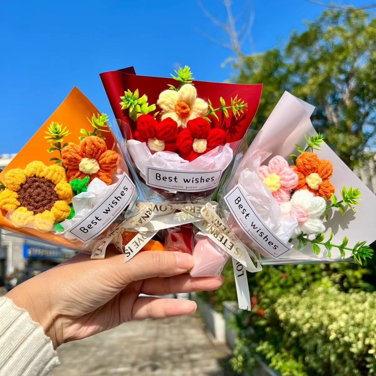 Bouquet de fleurs artificielles au crochet ours Kawaii