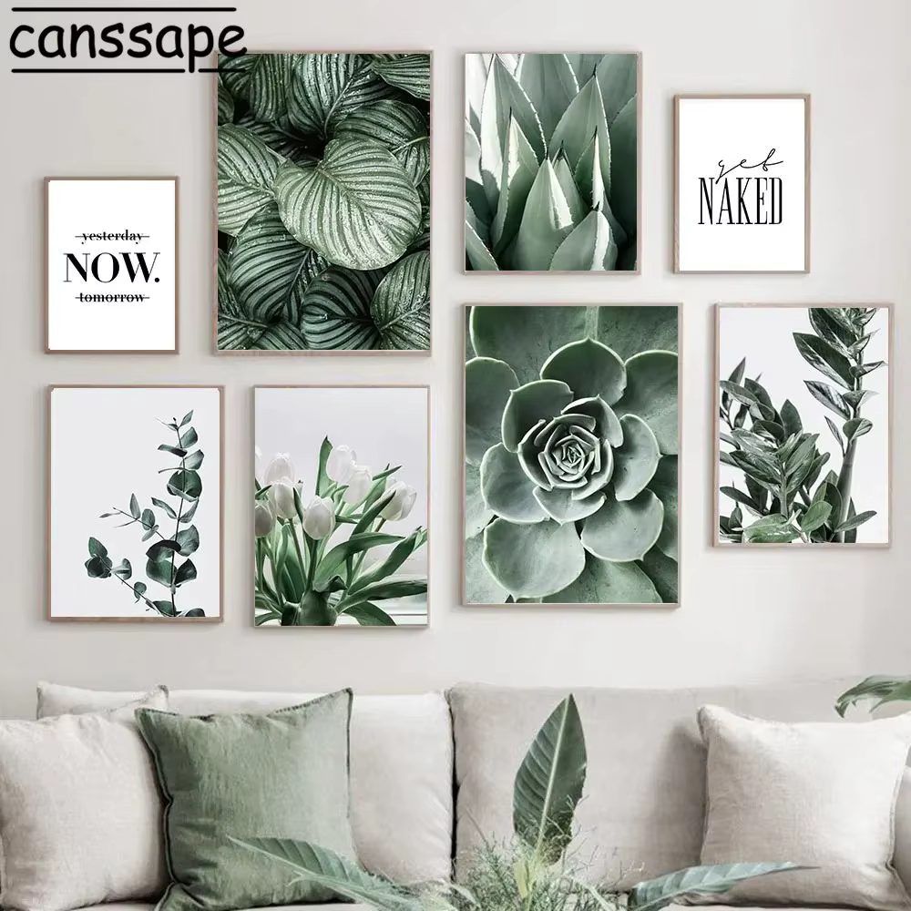 Affiches de plantes succulentes, peinture sur toile de feuilles de plantes vertes, décoration murale nordique, décor de salon, impression d'art mural naturel