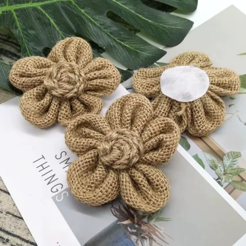 Toile de Jute naturelle faite à la main, fleur de souffle, fournitures artisanales de bricolage, faveur Vintage rustique, décoration de fête de noël et de mariage, 10 pièces