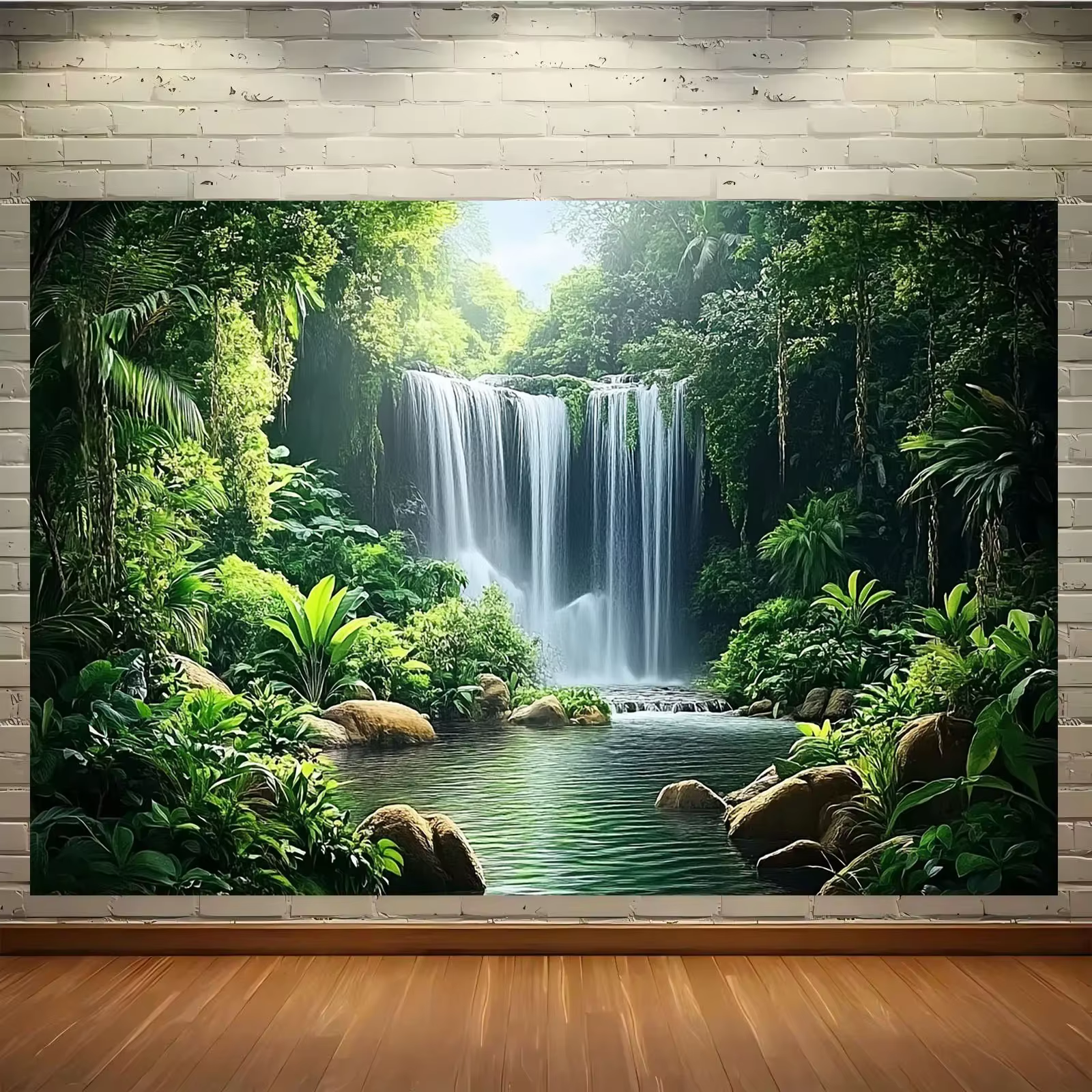 1 fond de cascade de jungle brumeux - Fête en polyester
