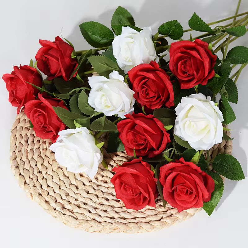 Roses artificielles en soie marron à 9 têtes