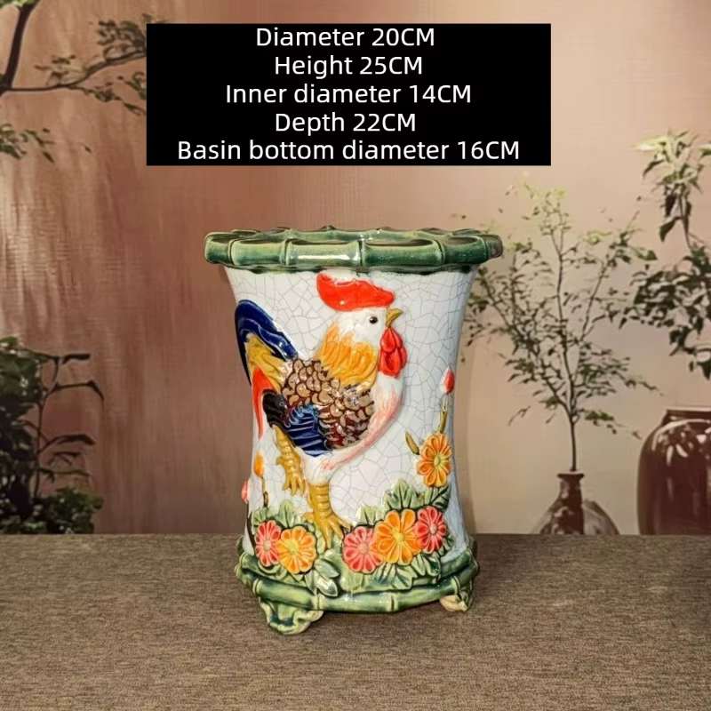 Pots de fleurs ronds en bambou tressé pour bonsaïs et plantes vertes, en poterie rustique, pour intérieur et jardin