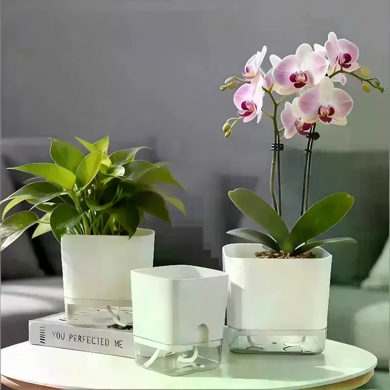 Pot de fleurs auto-arrosant blanc carré à double couche pour plantes d'intérieur et d'extérieur, balcon, jardin, décoration