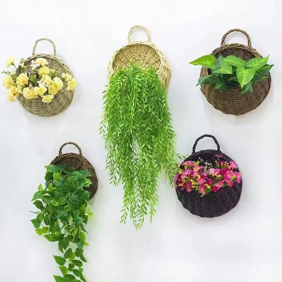 Jardinière murale en rotin tressé à la main