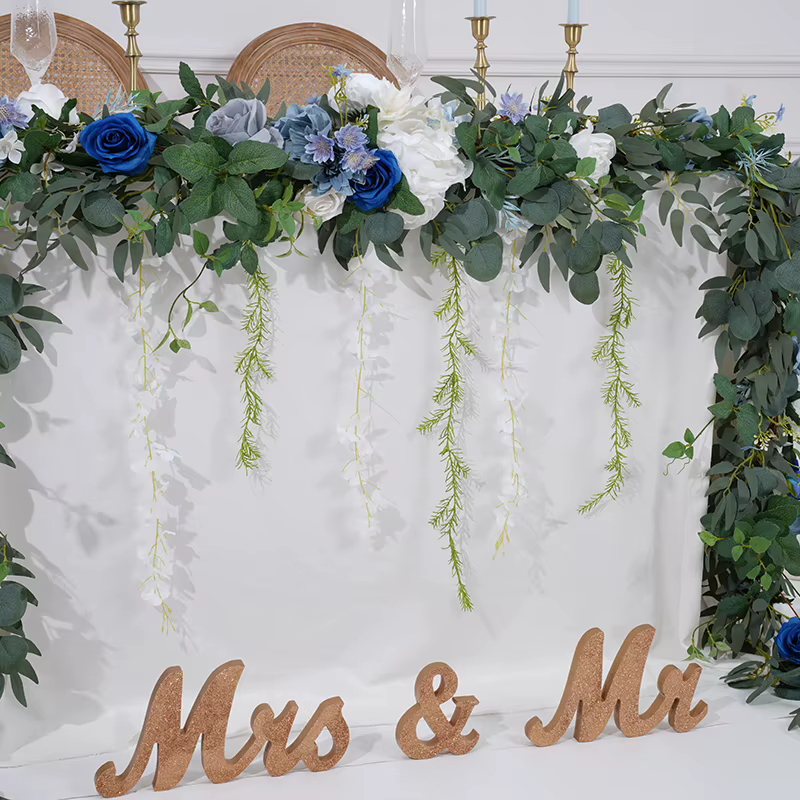 C8634 bleu blanc série verdure accrocher glycine fleur chemin Table pièce maîtresse décor mariage Arrangement Floral Banquet fournitures
