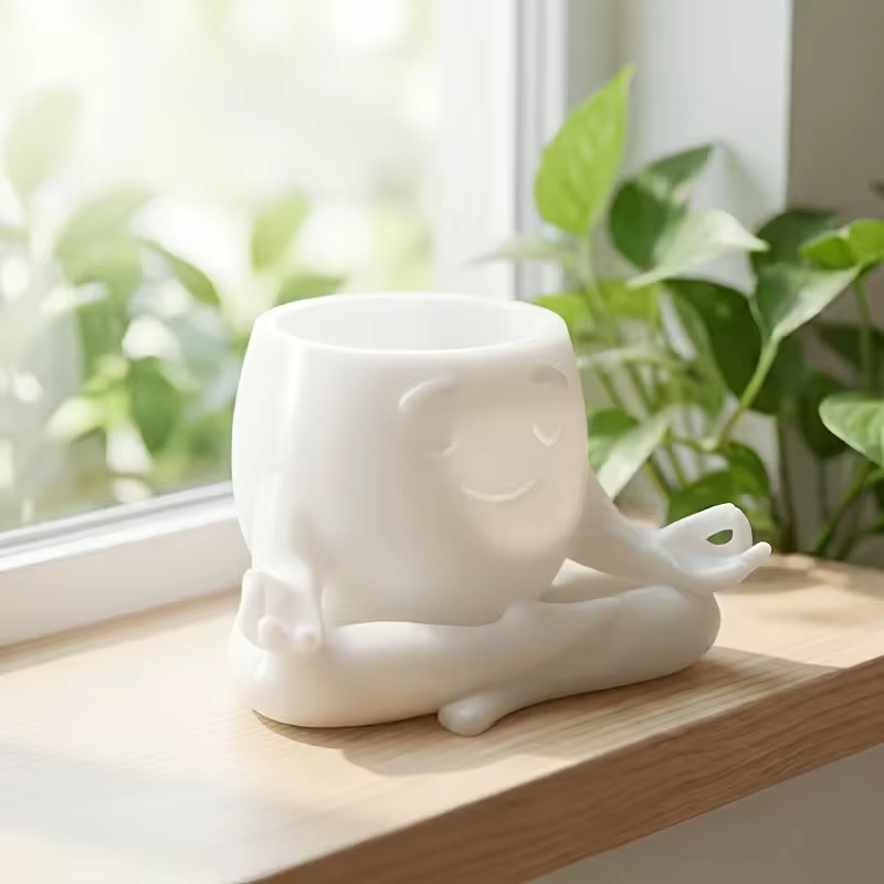 1 pot à plantes succulentes en forme de figurine méditative – Design creux unique