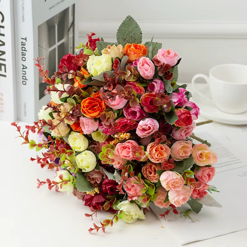 Rose fleurs artificielles fleur de soie avec tiges fausses