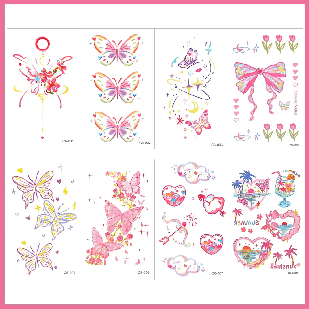 Autocollant temporaire fleur et papillons