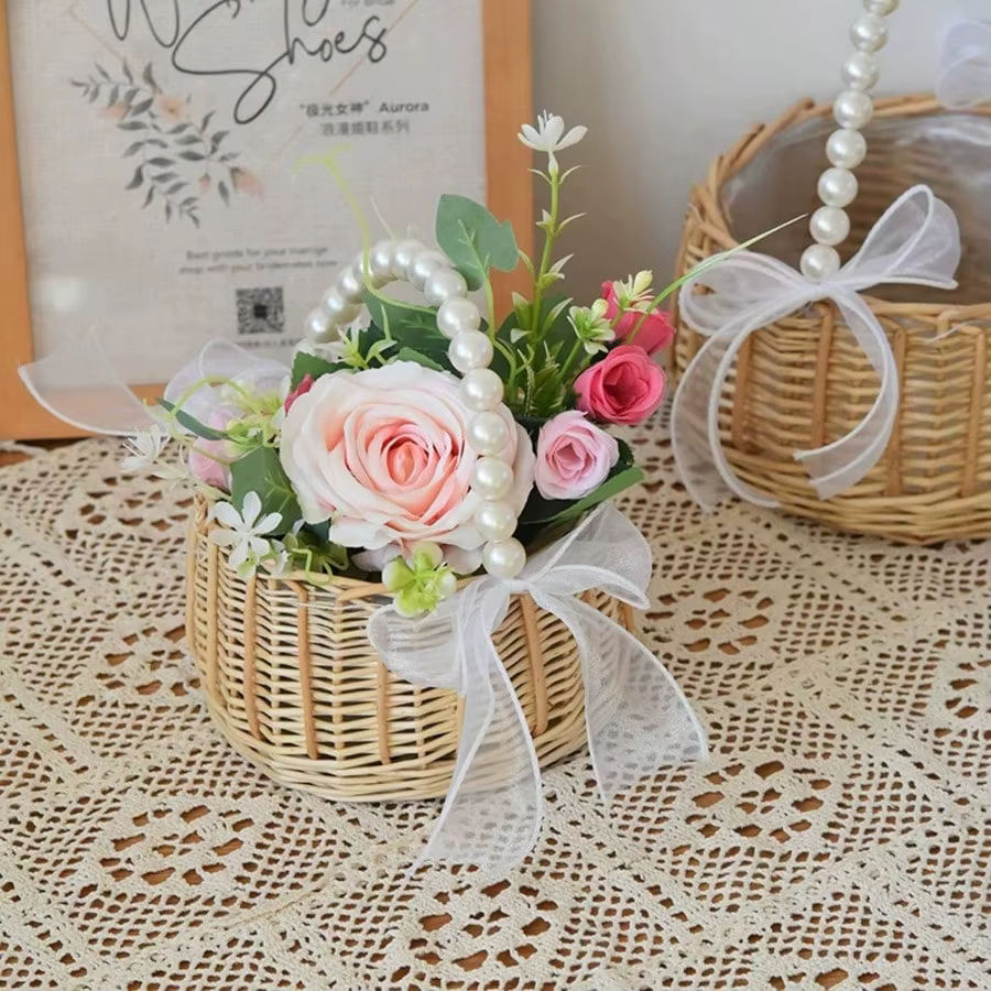 Panier à fleurs tissé en rotin Pearl Princess