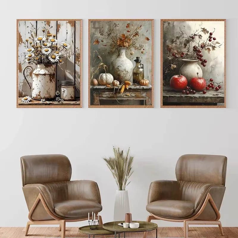 Vintage citron olive plantes dans Vase imprime nature morte affiche mur Art toile peinture botanique Antique décor de chambre à coucher