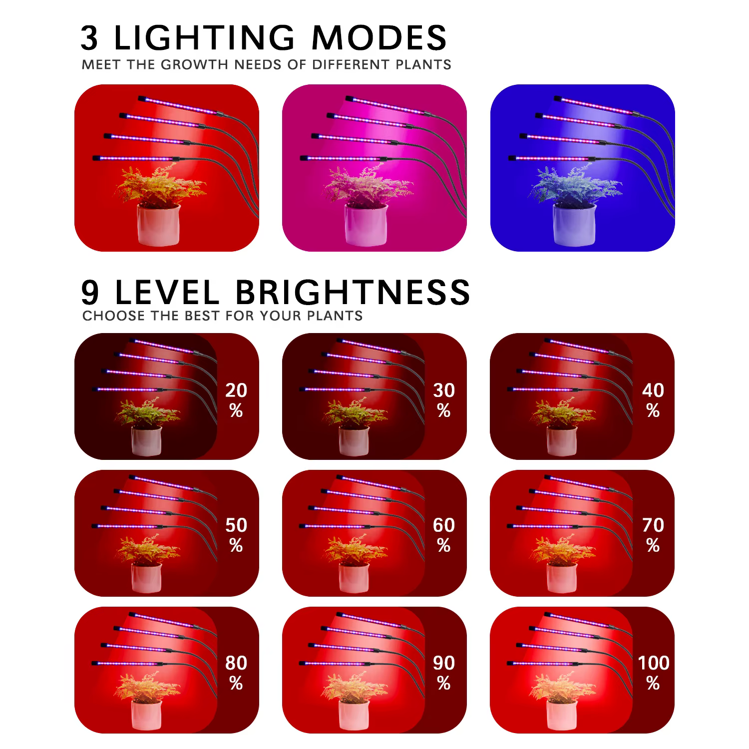USB LED plante poussent la lumière jardin intérieur 10 niveaux réglables