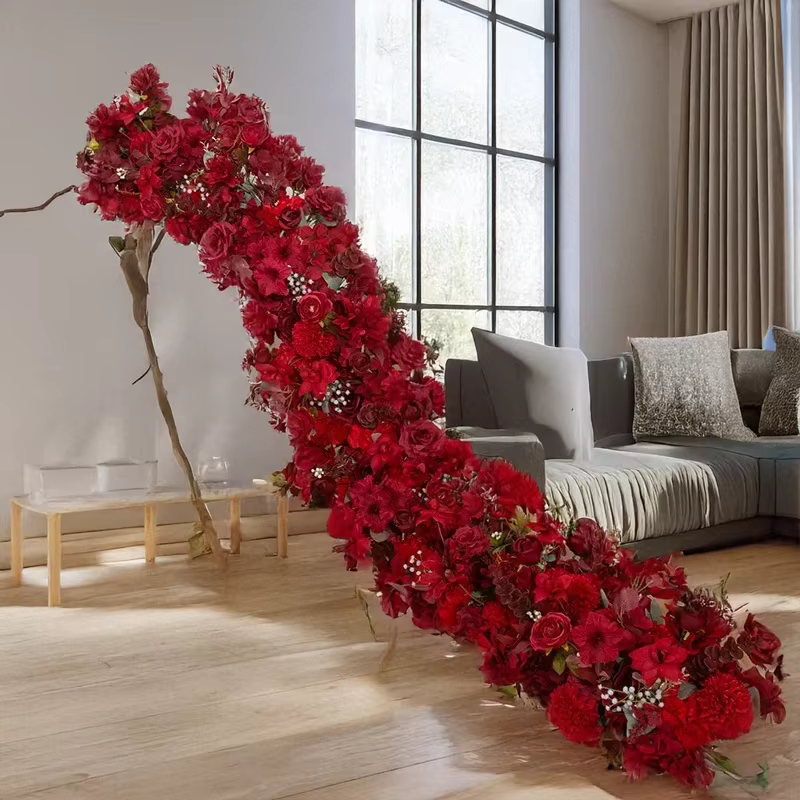Arrangement de rangées de fausses fleurs 200x35CM