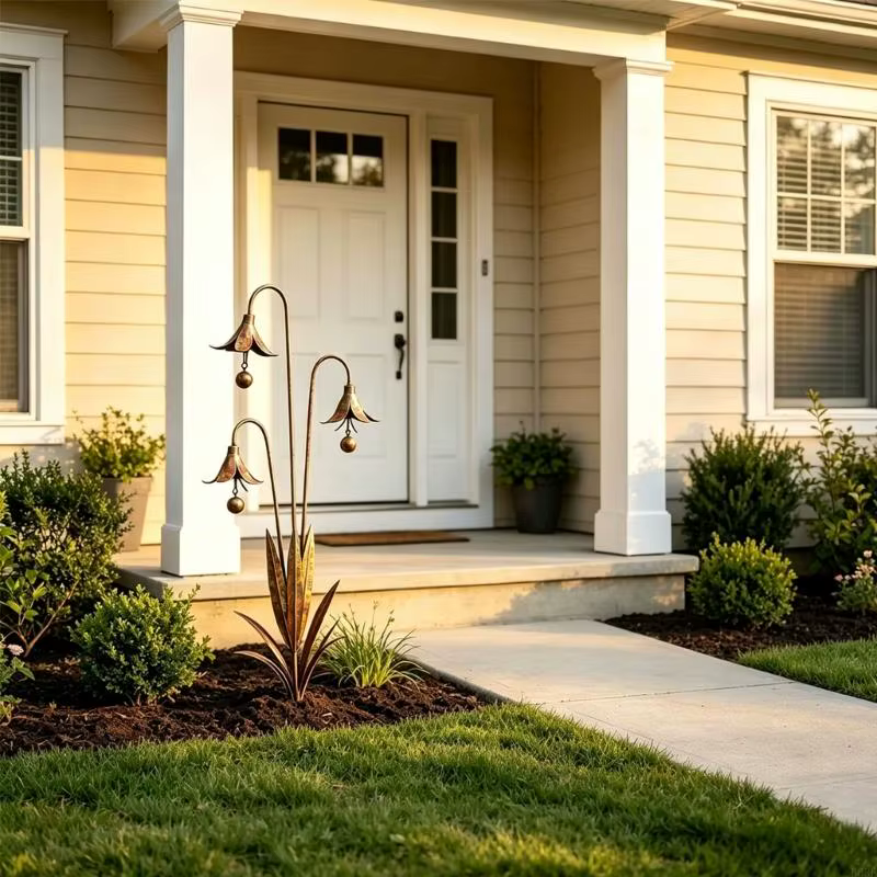 Élément jardin en fer durable construit avec 3 fleurs complexes placement facile B03E