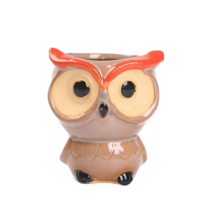 Jolie jardinière en céramique en forme de hibou pour plantes succulentes