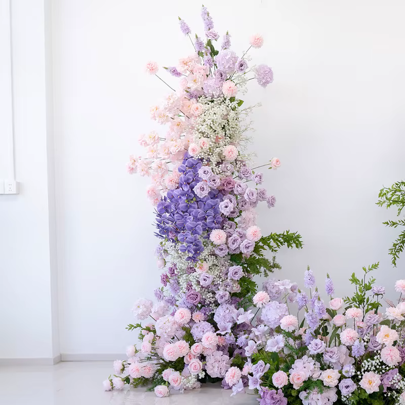 Angela fleur violet rose Roses Babysbreath Arrangement floral toile de fond de mariage arc KT conseil décor anniversaire Photo accessoires