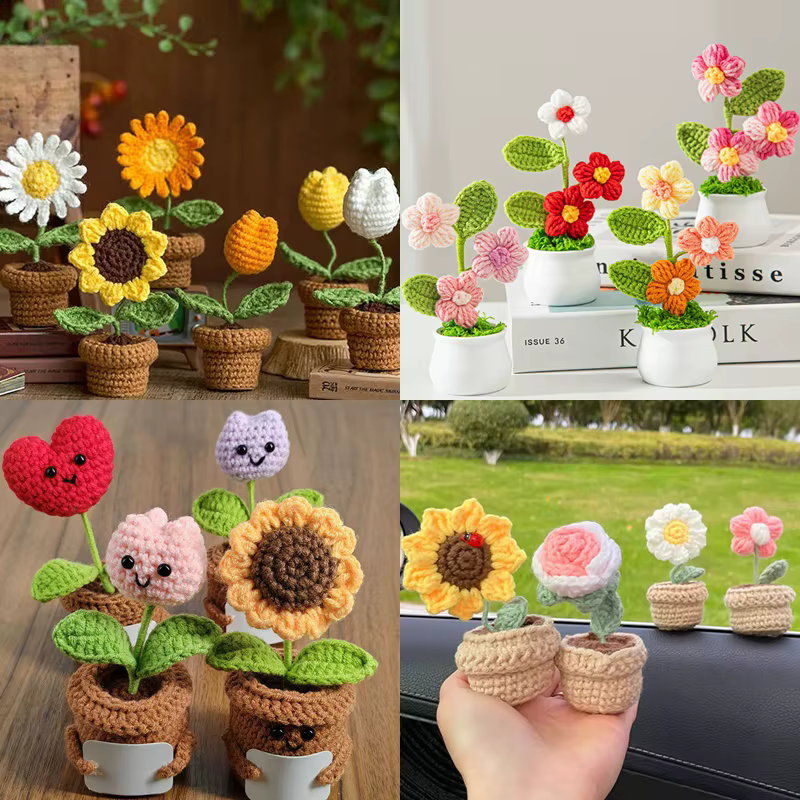 Fleur de tournesol au crochet en pot