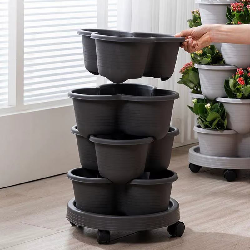 Jardinière empilable à fraises, Pot tour empilable Vertical, jardinière de jardinage avec roues amovibles pour fleurs succulentes