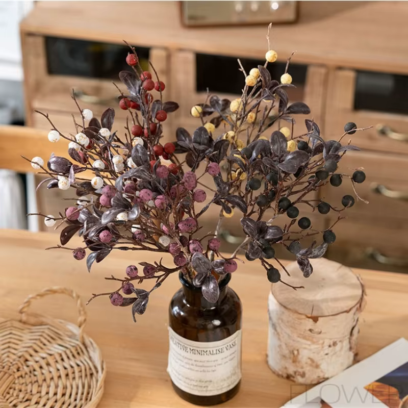 Fleur artificielle de baies de branche de haricot rétro