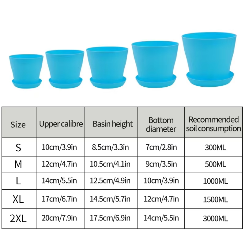 5 tailles de pots à fleurs en plastique ronds pour plantes succulentes avec plateau