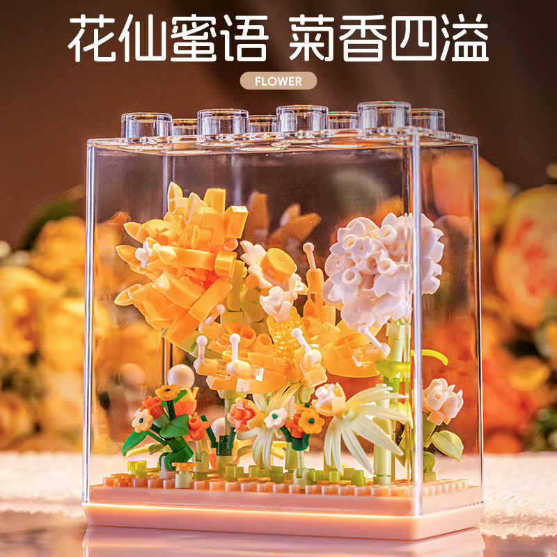 Blocs de construction de fleurs éternelles avec couvercle transparent