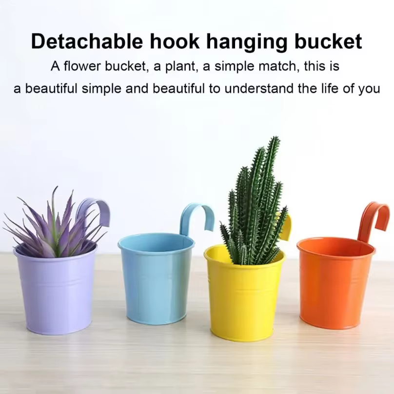 Pot de fleurs suspendu en fer pour balcon avec crochet amovible