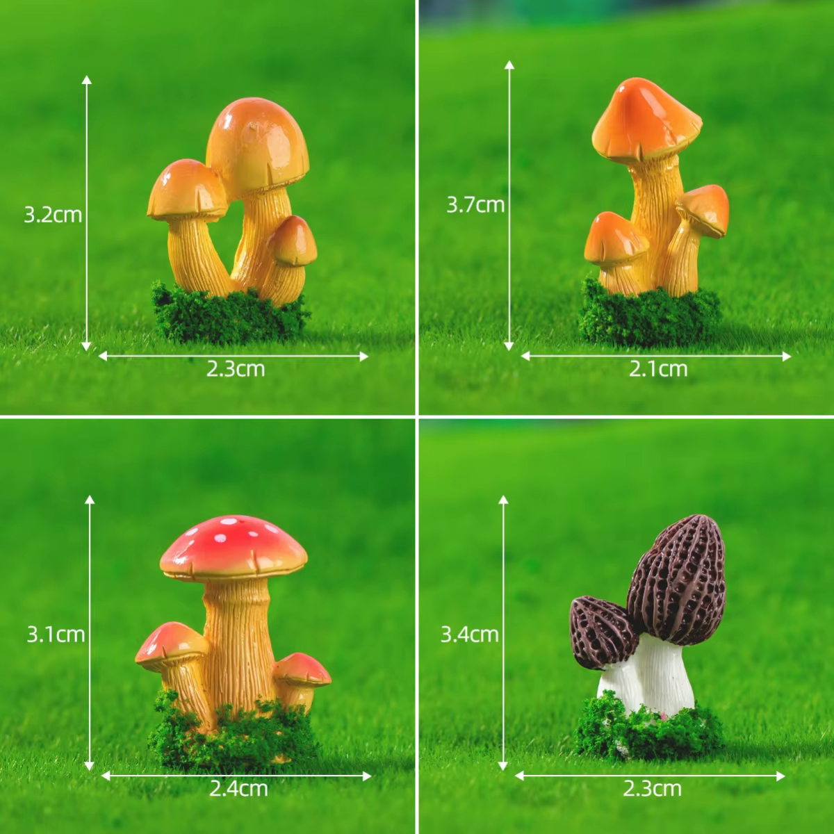 Ensemble de champignons et de plantes succulentes artificiels colorés - Ornements miniatures pour terrarium