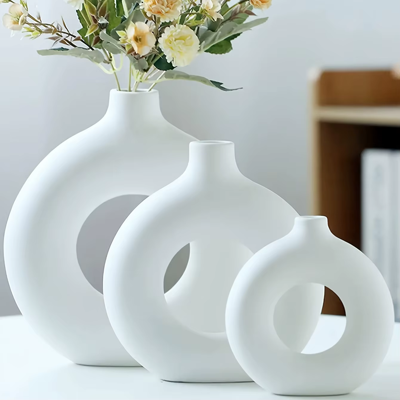 1pc, Vases de Vase en céramique blanc/Beige pour la décoration