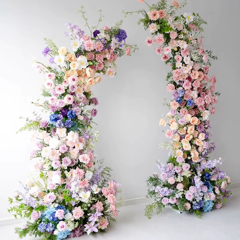 Violet Rose Rose pivoine verdure fleur rangée mariage toile de fond corne arc Arrangement Floral Banquet événement fête scène décorations
