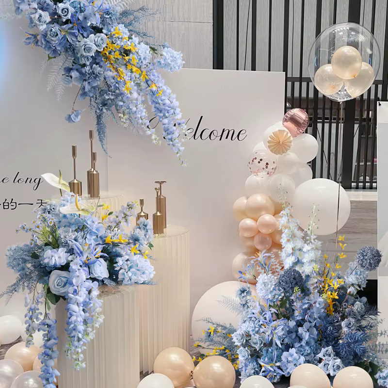 Série Bleue Composition florale artificielle suspendue pour décoration d'arche de mariage
