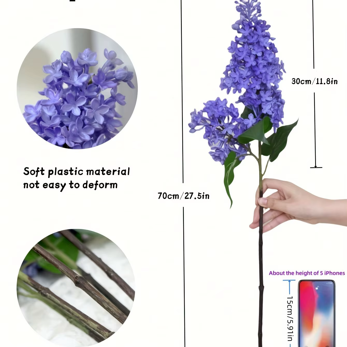 1 fleur artificielle en silicone de couleur lilas