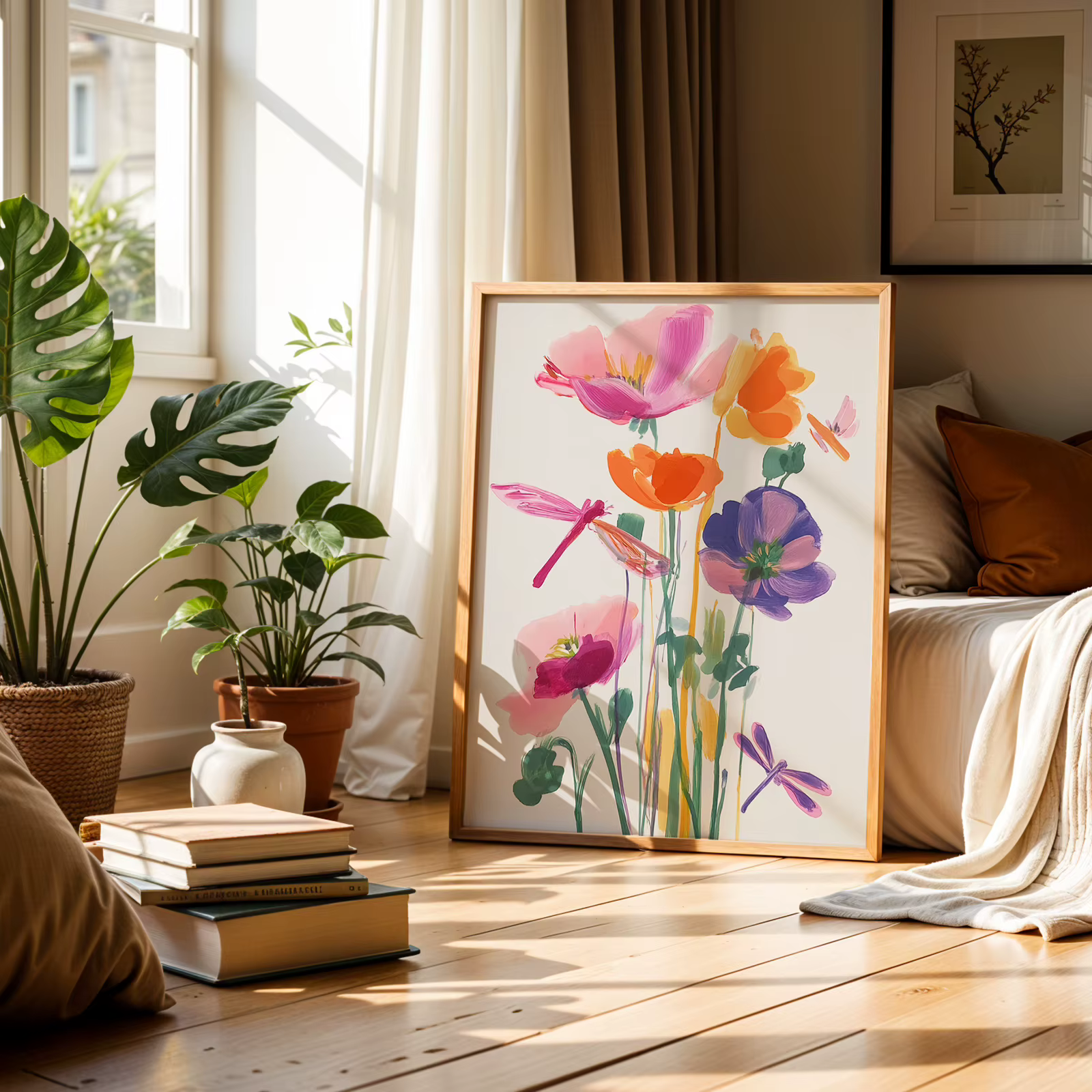 Art mural moderne et minimaliste aux motifs de fleurs sauvages