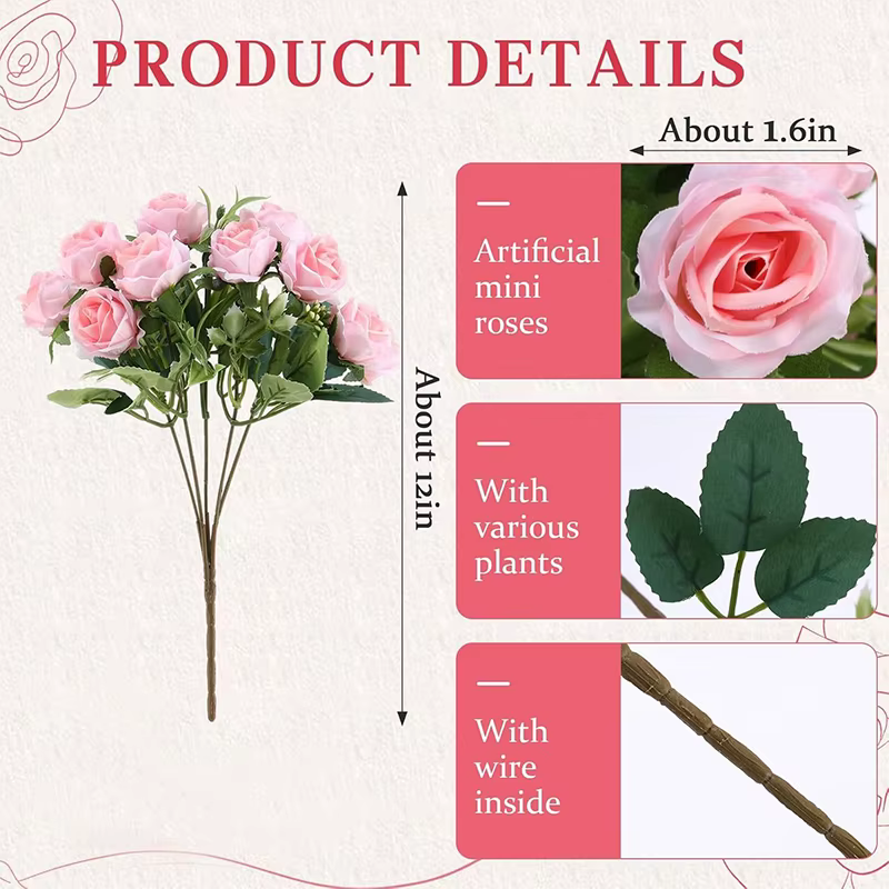 Bouquet de roses artificielles en soie