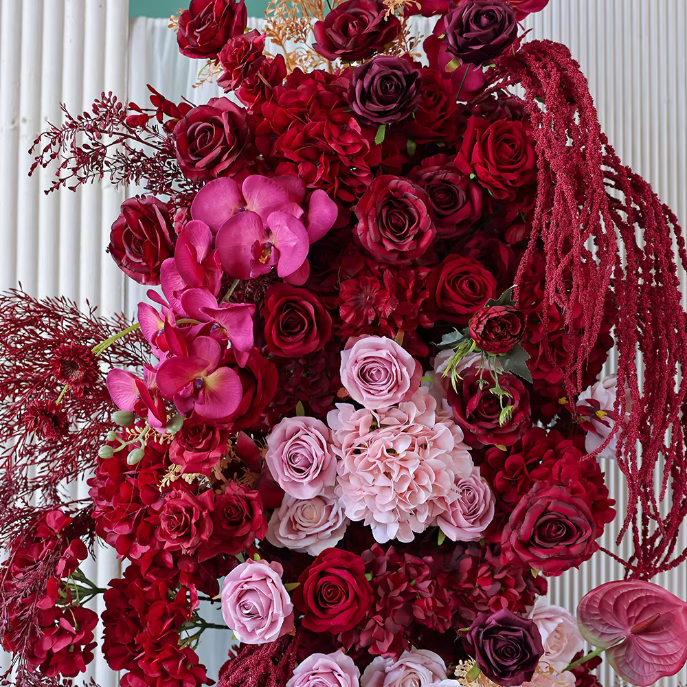 Arrangement floral suspendu d'orchidée d'hortensia artificielle Rose bordeaux de luxe pour décor d'arrière-plan de scène d'événement de mariage J2954