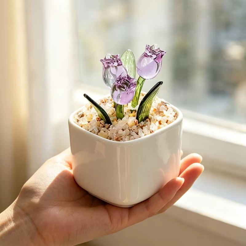 Bouquet tulipes en plastique en verre